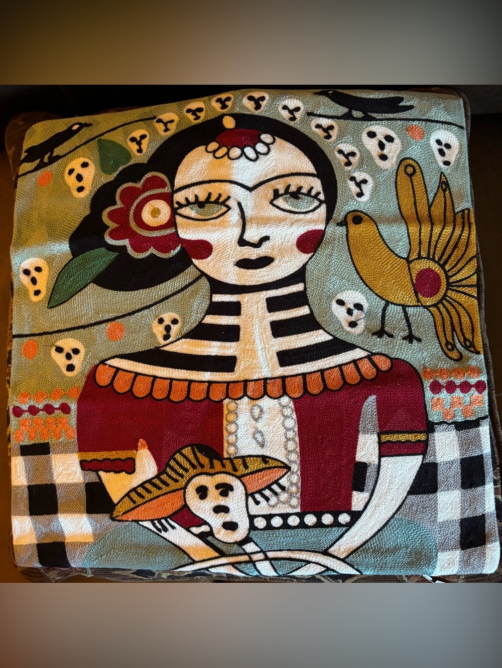 Starry Night Frida Embroidered Pillow Cover